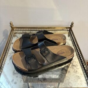 GUOLUOFEI Sandals Shoes Mens Size EU 44 Black Two Strap Buckle Cork Footbed